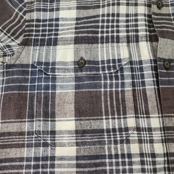 TOAD & CO Hookline Short Sleeve Shirt Plaid Shirt brown beige navy size m - Picture 5 of 10